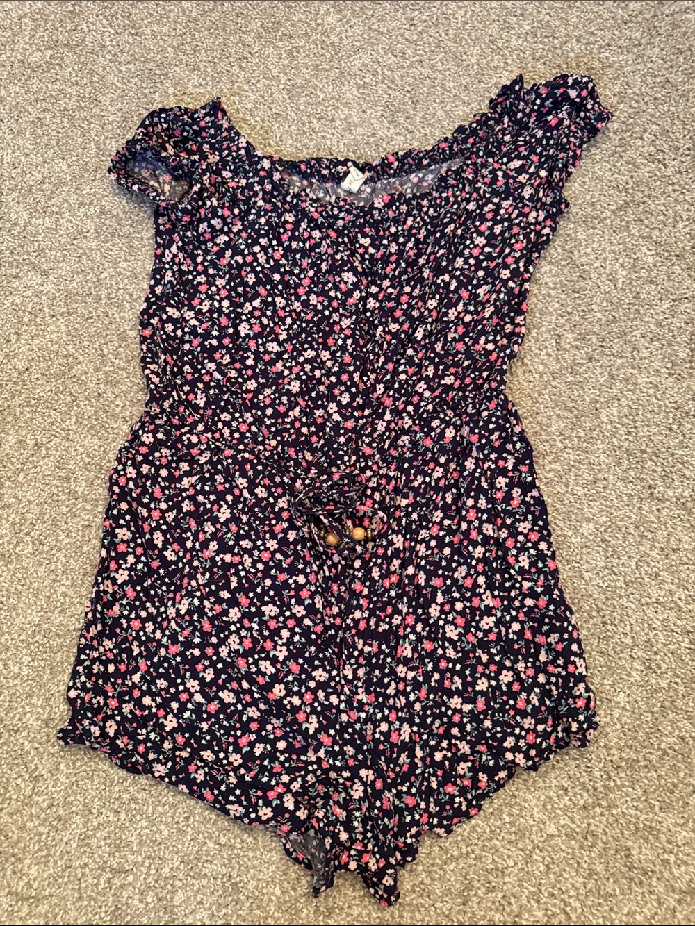 BeBop Navy Blue Floral Short Sleeve Bodysuit Romper